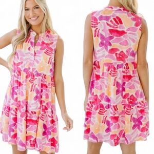 NWT Baltic Born Womens Dress Linen Blend Pink Floral Sz S Vacation Summer Resort